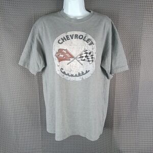 Chevrolet Corvette Racing Flags T-Shirt Men's Medium Gray Distressed Graphic